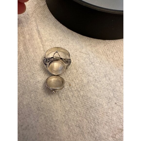 Poison Ring Sterling Silver 925 Garnet Gemstone Intricate Filigree Design Gift - Picture 8 of 16